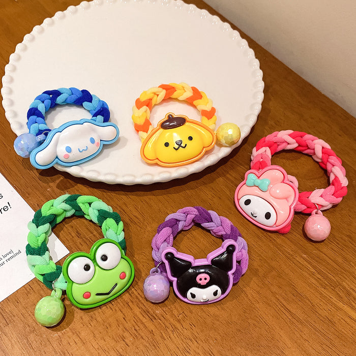 Wholesale Rainbow woven children's hair rope hair band tie hair cute cartoon doll rubber band diy hair accessories leather cover female