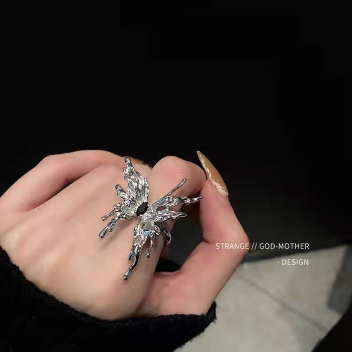 Wholesale Retro black gemstone niche design, high-end and cool style, open mouth personalized ring