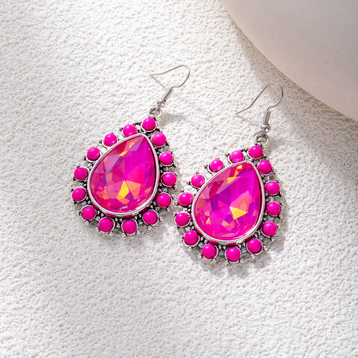 Wholesale Retro ethnic turquoise flower earrings