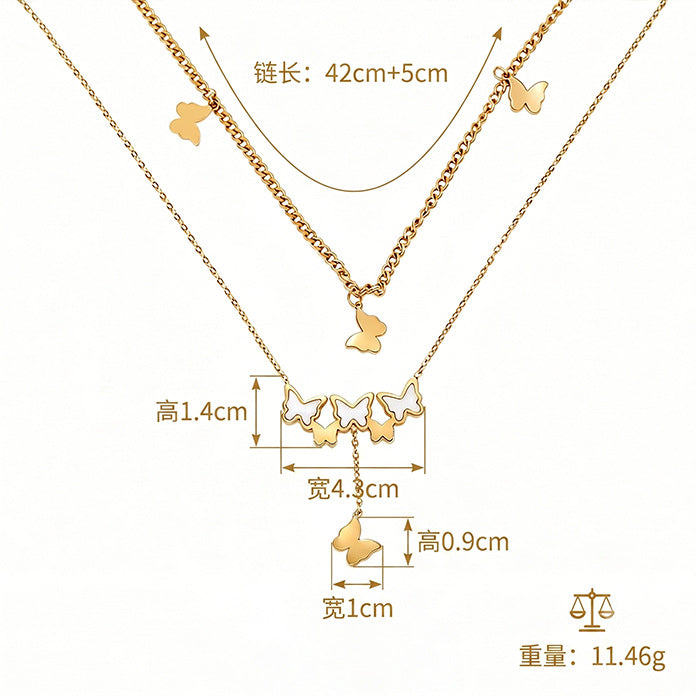 Wholesale Stainless Steel Geometric Butterfly Heart Tassel Necklace MOQ≥5