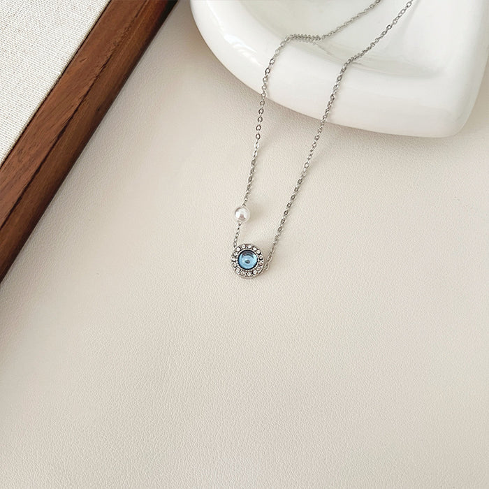 Wholesale Sea Blue Treasure Pearl Necklace Light Luxury Niche Clavicle Chain Pearl Earrings Necklace Set