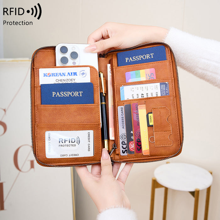 Wholesale RFID Anti-magnetic Zipper Passport Multifunctional Wallet