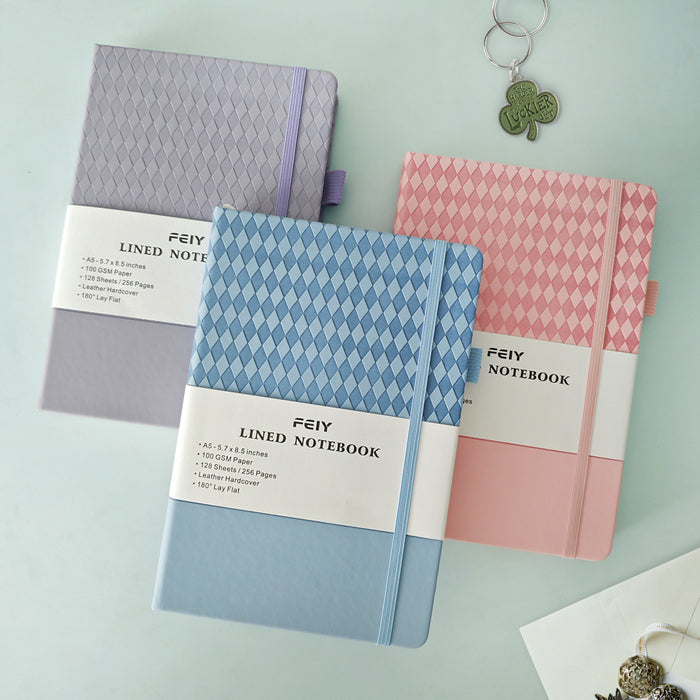 Wholesale A5 Thick Faux Leather Notebook with Rhombus Pattern