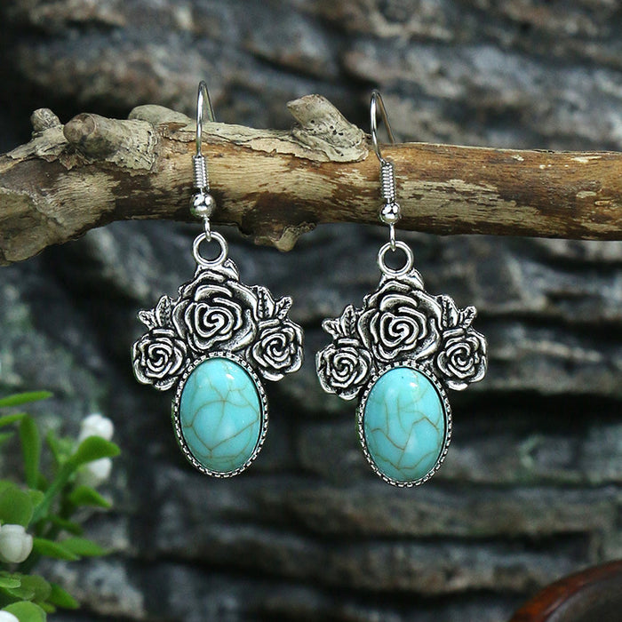 Wholesale Exquisite earrings inlaid with turquoise, women's retro alloy bells, versatile and beautiful earrings