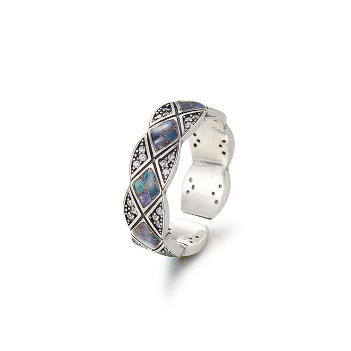 Wholesale Silver diamond grid ring, light luxury, niche design, exquisite and high-end
