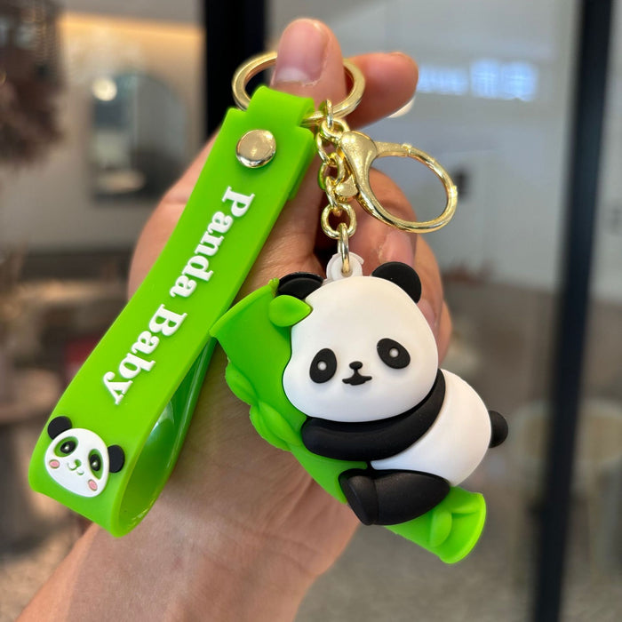 Wholesale Cute Cartoon Panda Keychain Soft PVC Bamboo Panda Handstand Decorative Accessory