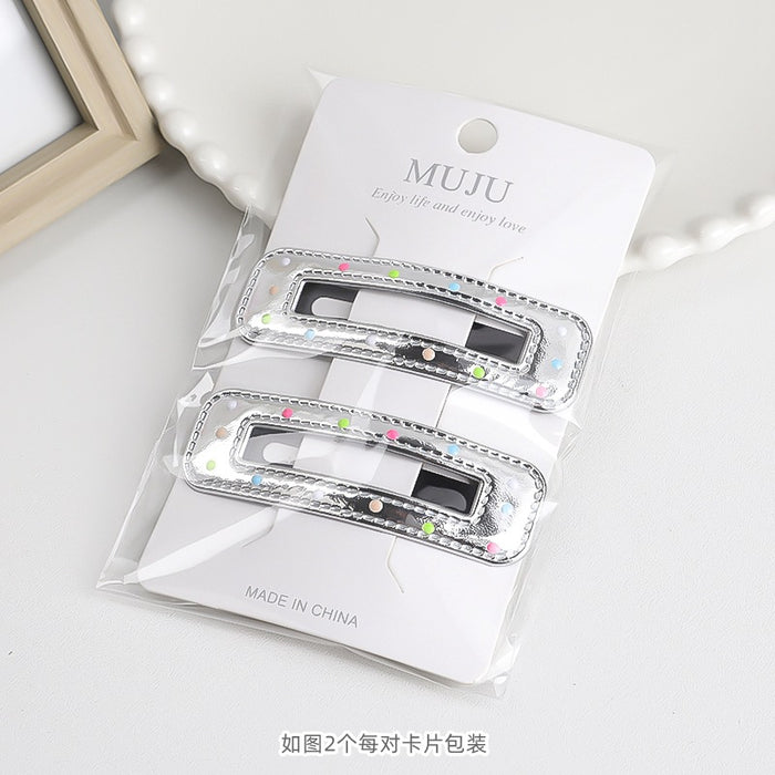 Wholesale 2 card mounted hair clips, silver hair clip, high-end PU leather bangs clip