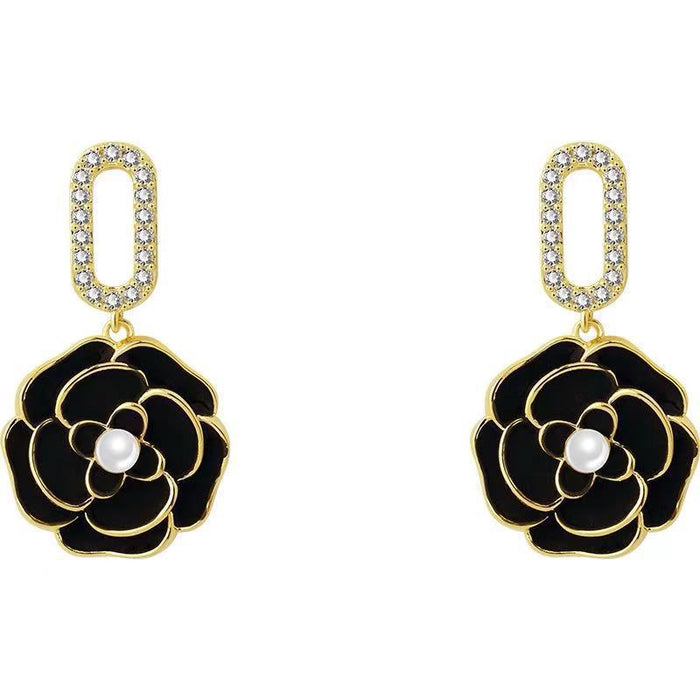 Wholesale New high-end camellia earrings with versatile temperament, niche design, high-end earrings