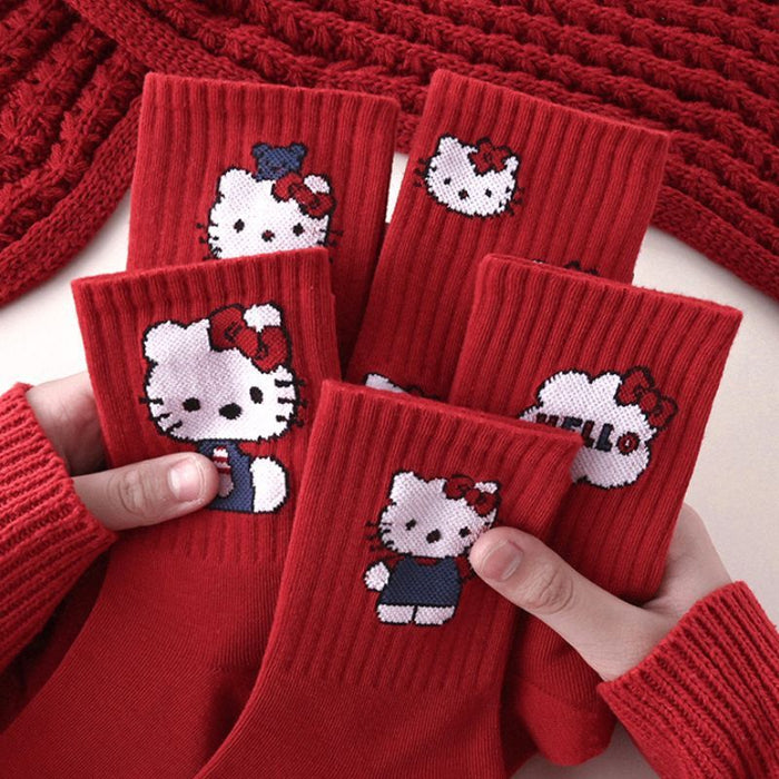 Wholesale Women' s Mid-Calf Bright Red Cartoon Cute Socks