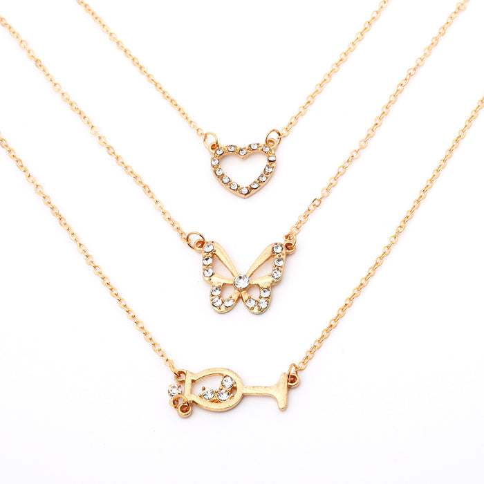 Wholesale Alloy Butterfly Love Heart Stacking Hollow Wine Glass Necklace JDC-NE-MuShi007