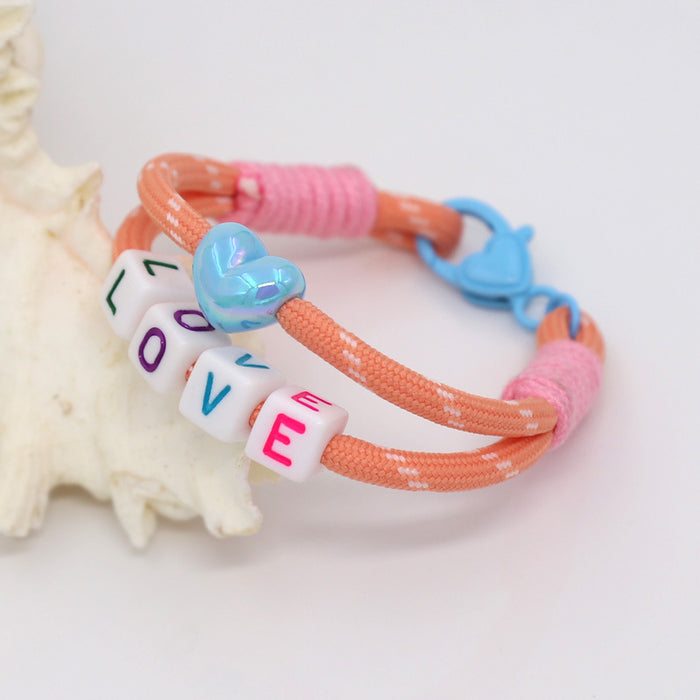 Wholesale Handmade woven colorful rope knotted bracelet bead peach heart letters DIY
