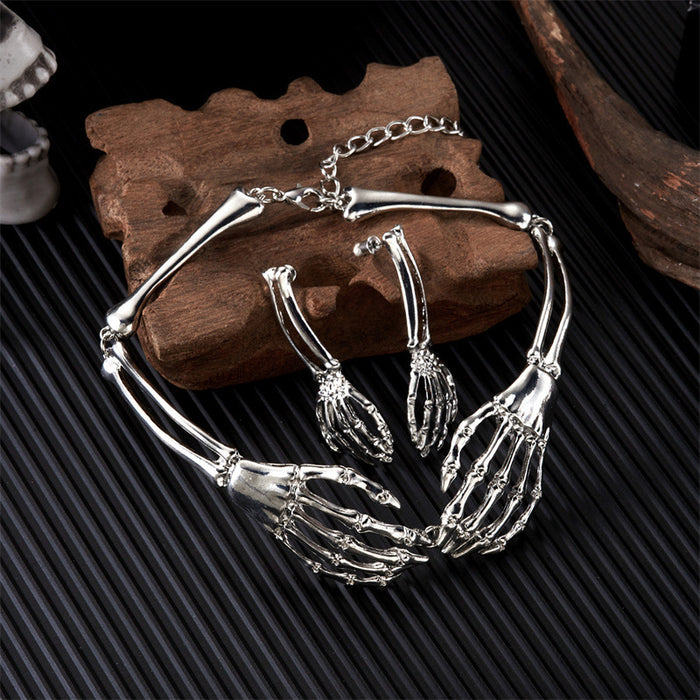 Wholesale  jewelry Gothic dark punk style skeleton hand earrings necklace set