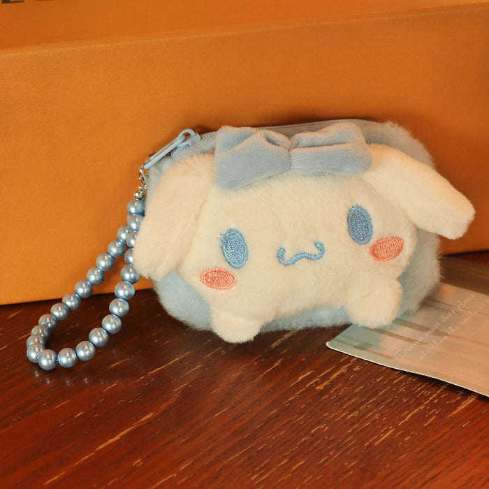 Wholesale Plush White Dog Coin Purse With Bead Chain Cute Bow Design Cartoon Small Bag For Students Key Card Holder Gift
