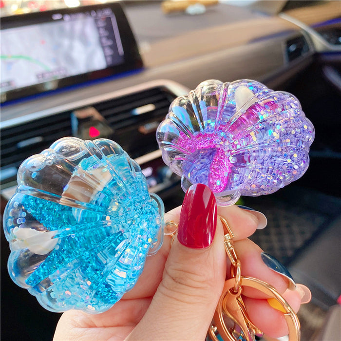 Wholesale Creative starfish floating bottle keychain acrylic oil quicksand car student backpack small gift ornaments