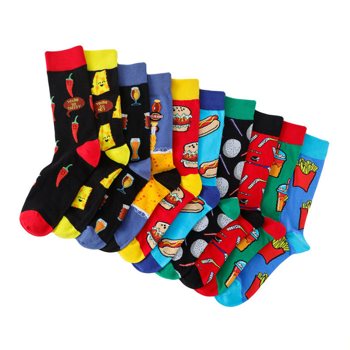 Wholesale Hamburger French Fries Cartoon Cotton Middle Socks JDC-SK-HuiHe047