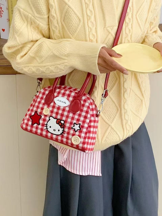 Wholesale Cartoon Cute Cat Shoulder Bags Female Red Plaid Handbag