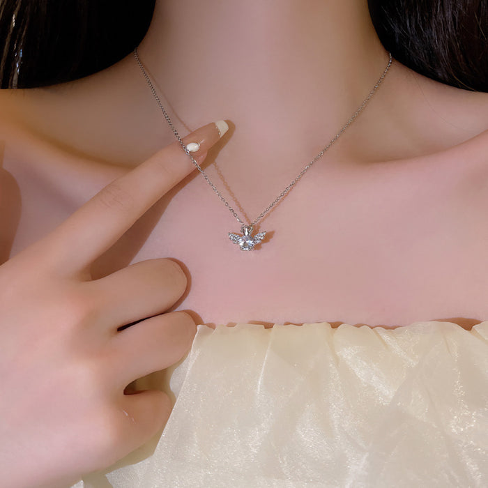 Wholesale   Simple Angel Wings Titanium Steel Necklace  Temperament Love Pendant Clavicle Chain