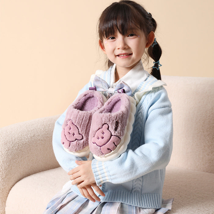 Wholesale Cotton slippers autumn and winter Boys Girls bear slippers home shoes kids furry slippers