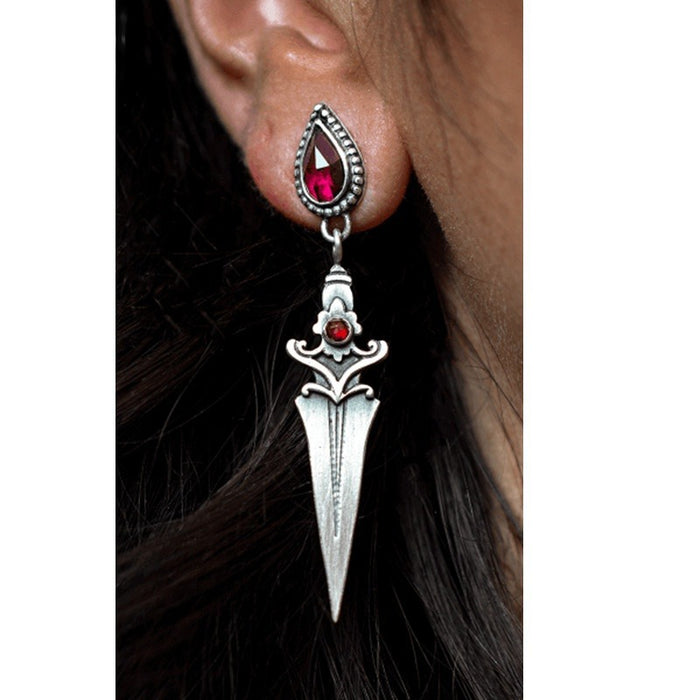 Wholesale Alloy Ruby Dagger Tassel Earrings JDC-ES-KaY001