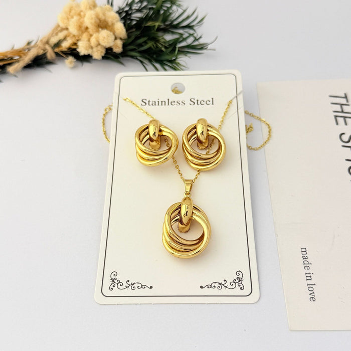 Wholesale Gold Plated Stainless Steel Geometric Necklace and Earring Set