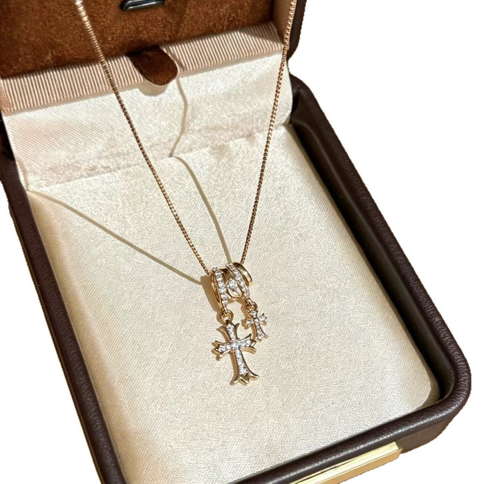 Wholesale Coffee Gold Double Cross Necklace Stylish Layering Collarbone Chain For Women Fashion Accessory Boutique Resale Gift
