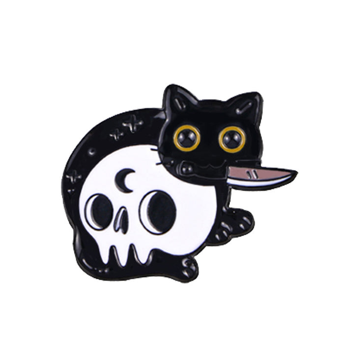 Wholesale  black cat skull cartoon brooch cute cat sweet collar pin metal badge