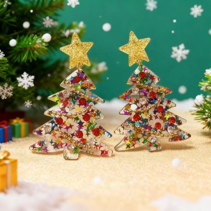 Wholesale Festive Christmas Tree Acrylic Earrings For Women Star Design Long Drop Jewelry Accessory