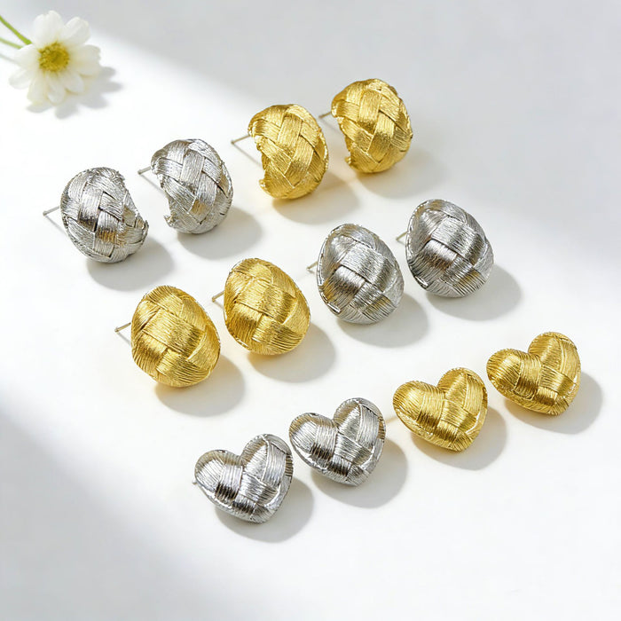 Wholesale Woven texture hollow arc heart-shaped teardrop earrings