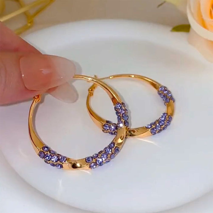 Wholesale Diamond studded twisted circle earrings for women with exaggerated design, unique personality, and retro style earrings