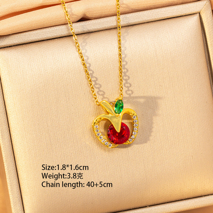 Wholesale Titanium steel necklace with red zircon