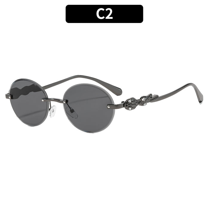 Wholesale Oval Frameless Retro Hip Hop Sunglasses for Travel Outdoor Trendy