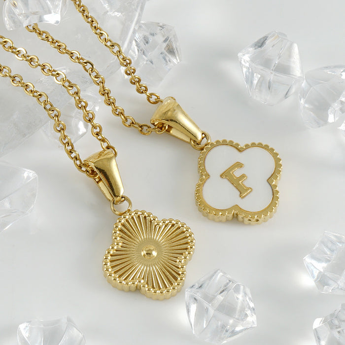 Wholesale Shell Letter Four Leaf Clover Pendant 18K Gold Stainless Steel Necklace JDC-NE-ZhongX005