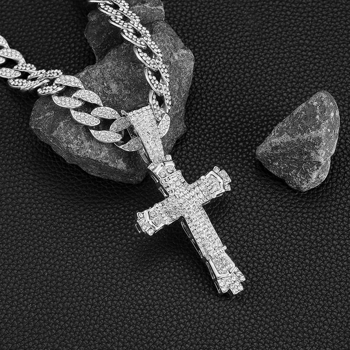 Wholesale Full Diamond Big Buckle Cross Alloy Men's Necklace JDC-NE-QingR009