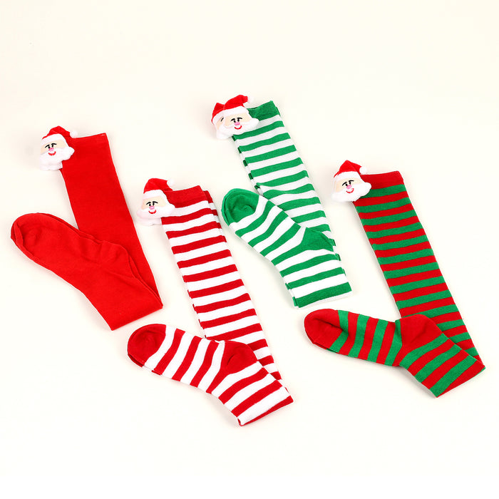 Wholesale Santa Claus Striped High Socks Over Knee Cotton Socks JDC-SK-XQ038