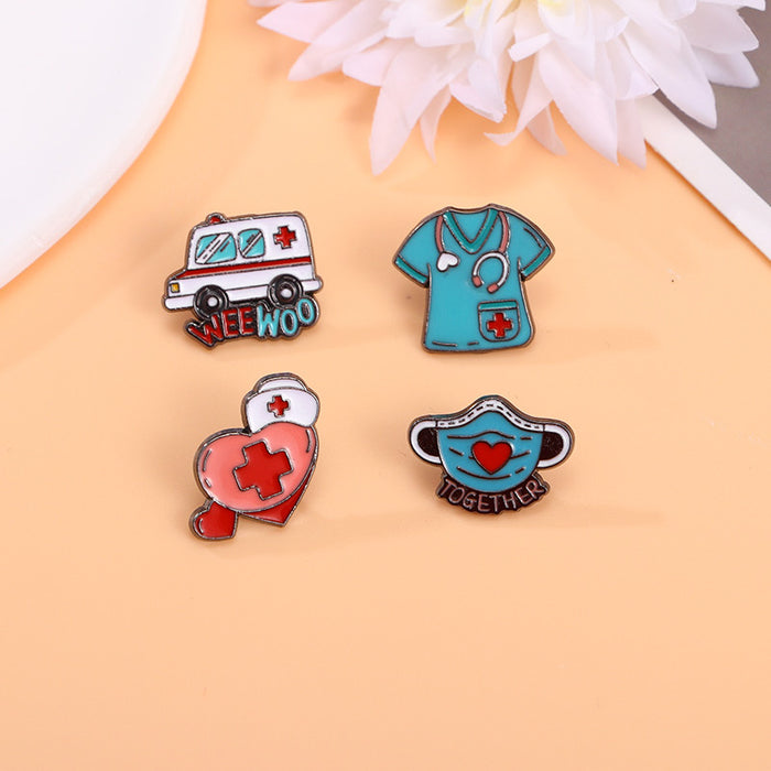 Wholesale Medical supplies series cartoon brooch ambulance syringe stethoscope shape metal badge