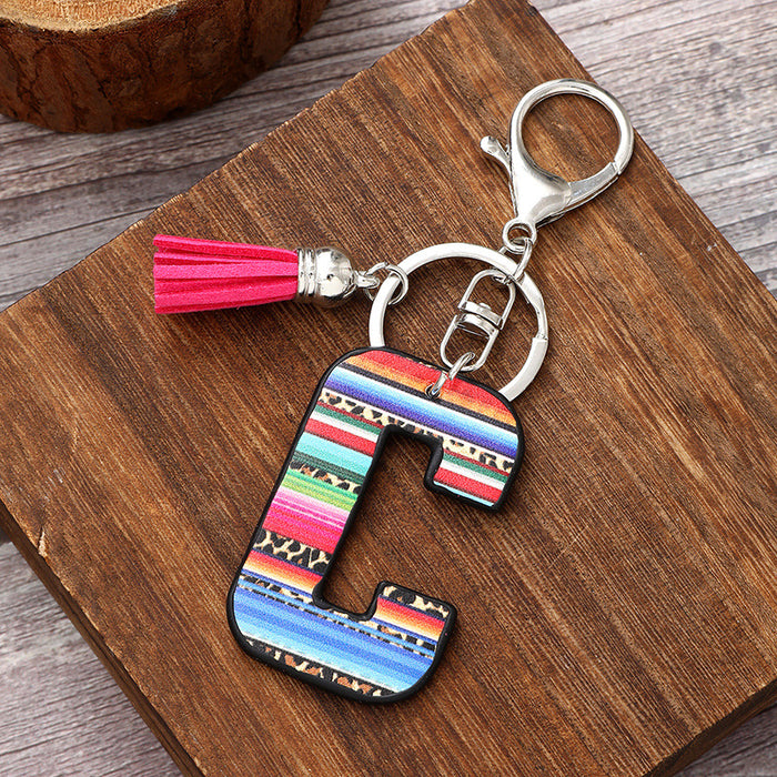 Wholesale Tassel Rainbow Letters Leopard Leather Keychain JDC-KC-YiTian016