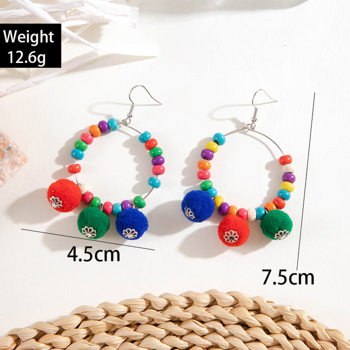 Wholesale Christmas Colorful Woven Pompom Flocked Drop Earrings Women Jewelry Accessory MOQ≥2