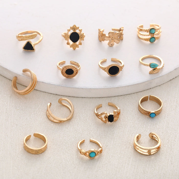 Wholesale Turquoise Carved Feather Ring Set