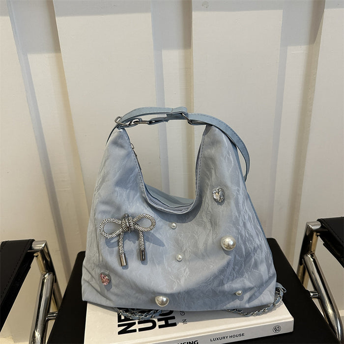 Wholesale Silver bag, new fashionable single shoulder large capacity commuting bag, crossbody bucket bag