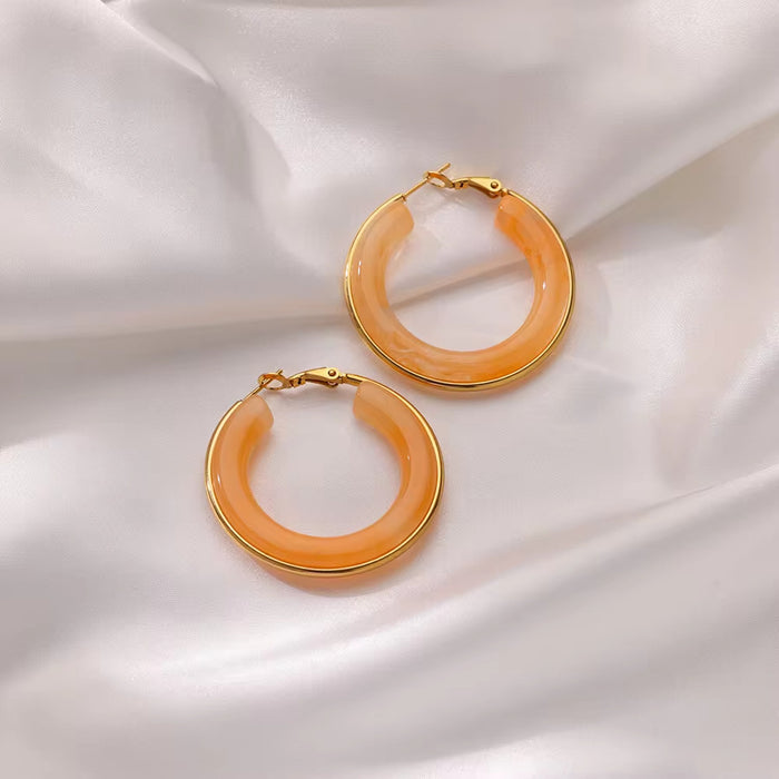 Wholesale Gradient Color RetroC-shaped Resin Earrings Stainless Steel