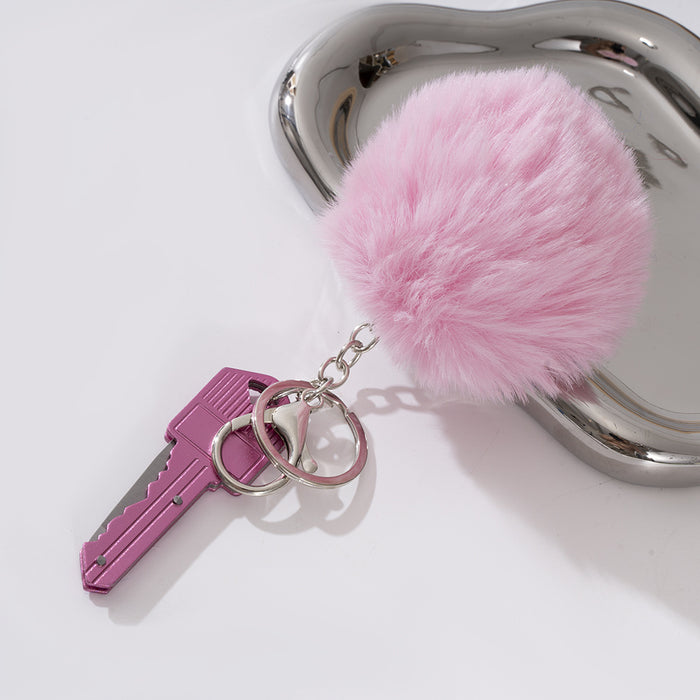 Wholesale Mini Multi-function Key Knife Fur Ball Two-piece Metal Keychain JDC-KC-ZY036