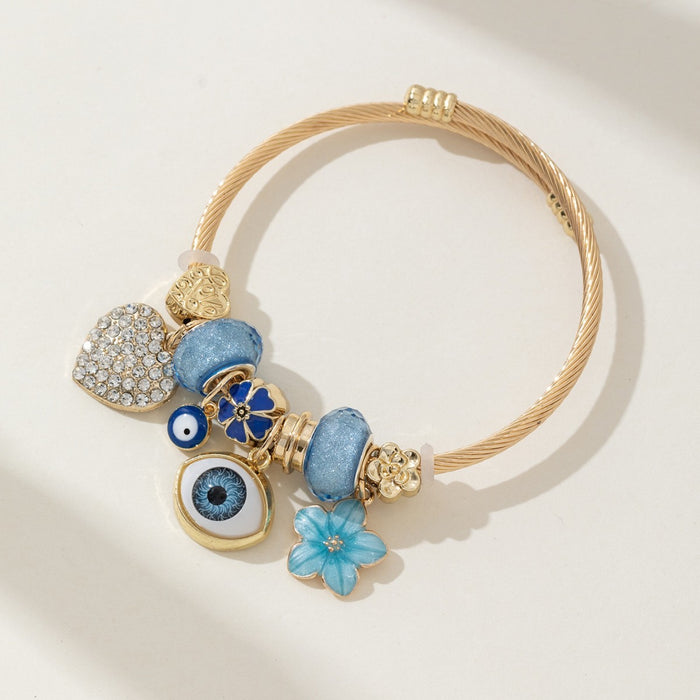 Wholesale DIY Beaded Bracelet Blue Devil' s Eye Rhinestone Love Flower Charms Bracelets