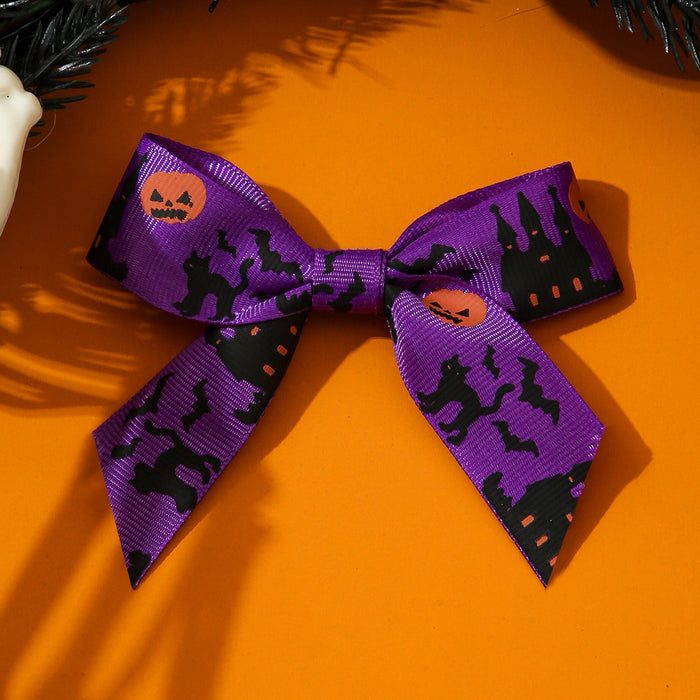 Wholesale Cloth  Bow Hair Clips Witch Bat Print For Women Hair Accessory