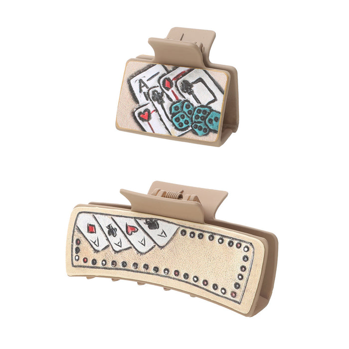 Wholesale Western Style Playing Cards Pattern Leather Hairpin Shark Clip Combination Set Women' s Clip