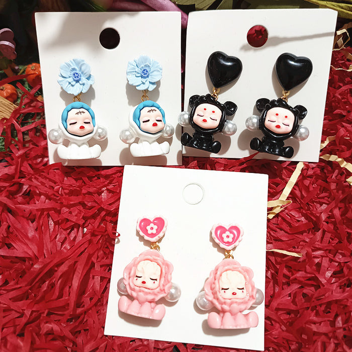 Wholesale Cartoon Rose Doll Cute Silver Needle Earrings for Women