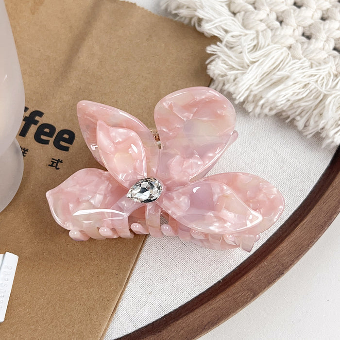 Wholesale Flower Acetate Hair Claw Clip with Rhinestones - Stylish Fashion Accessory