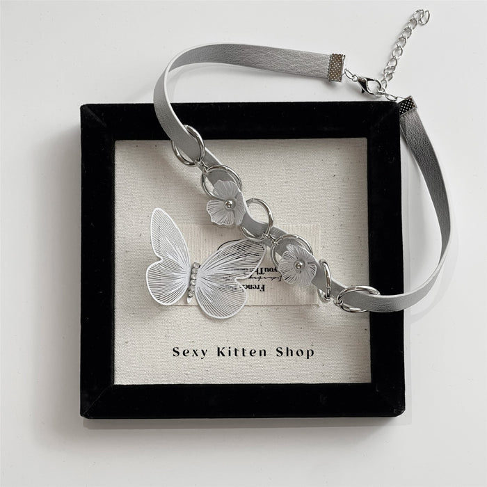 Wholesale Silver Gradient Flower Butterfly Collar Necklace