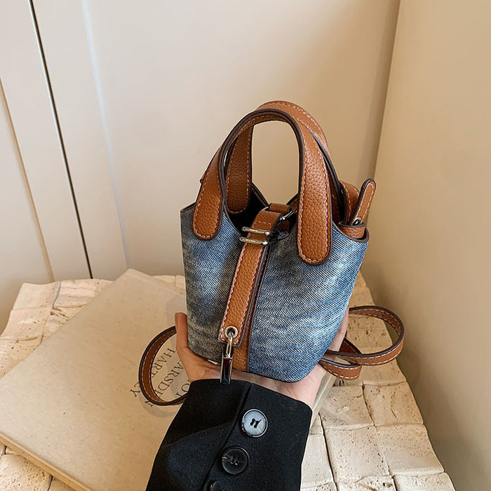 Wholesale Children's bag, high-end color blocked mini bucket bag, hand-held bucket bag, crossbody bag