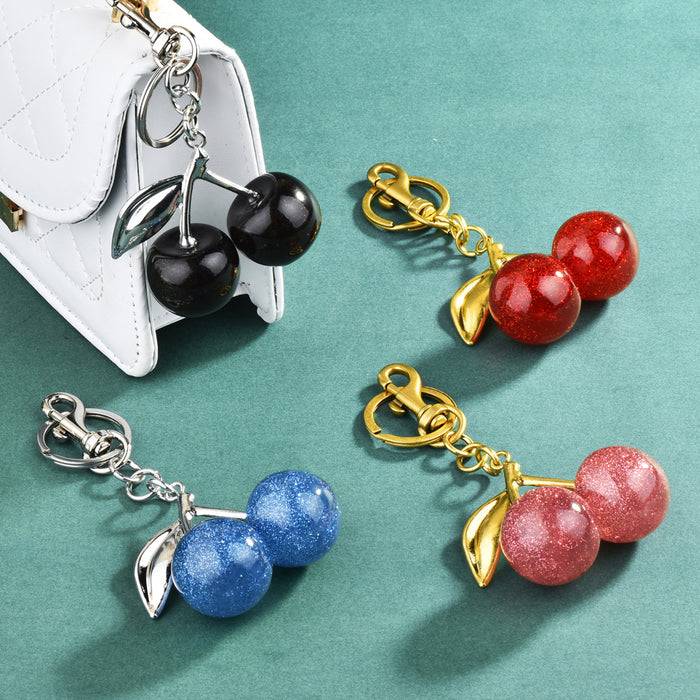 Wholesale Electroplated Metal Cherry Keychain Bag Charm Trendy Decorative Accessory