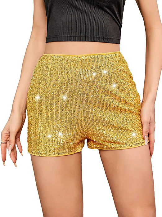 Wholesale Amazon independent station fashion elastic sequined shorts hot pants sequined solid color black mid-waist sexy straight shorts